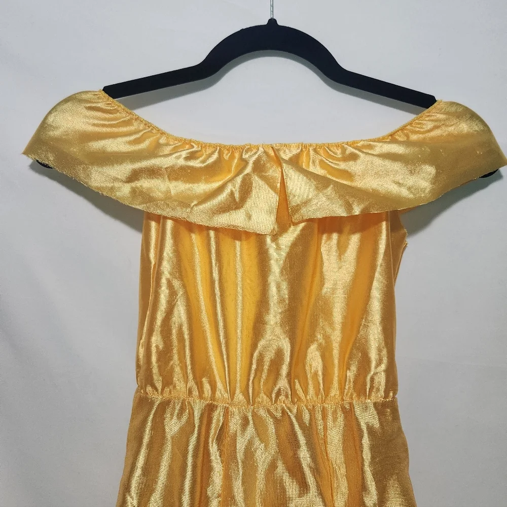 90s Disney Belle Beauty & Beast Shiny Golden Yellow Ball Gown Costume. Size 7-10